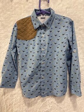Blue Quail Shirt Woodblock Long Roll Tab Sleeve Kids Boys Size 4T UPF 50+
